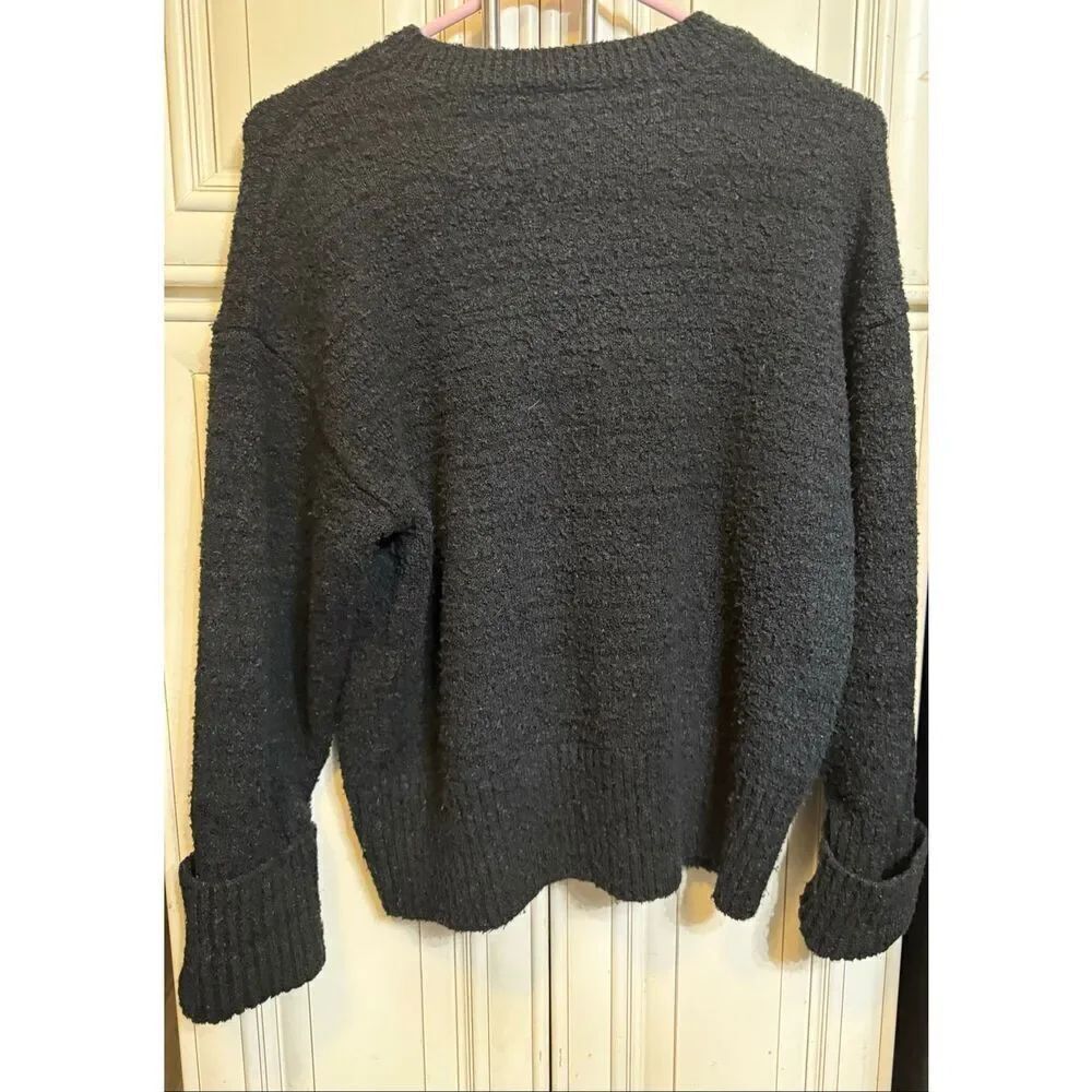 Lillusory Women's Wool Blend Crew Neck Cuffed Long Sleeve Sweater Black Small